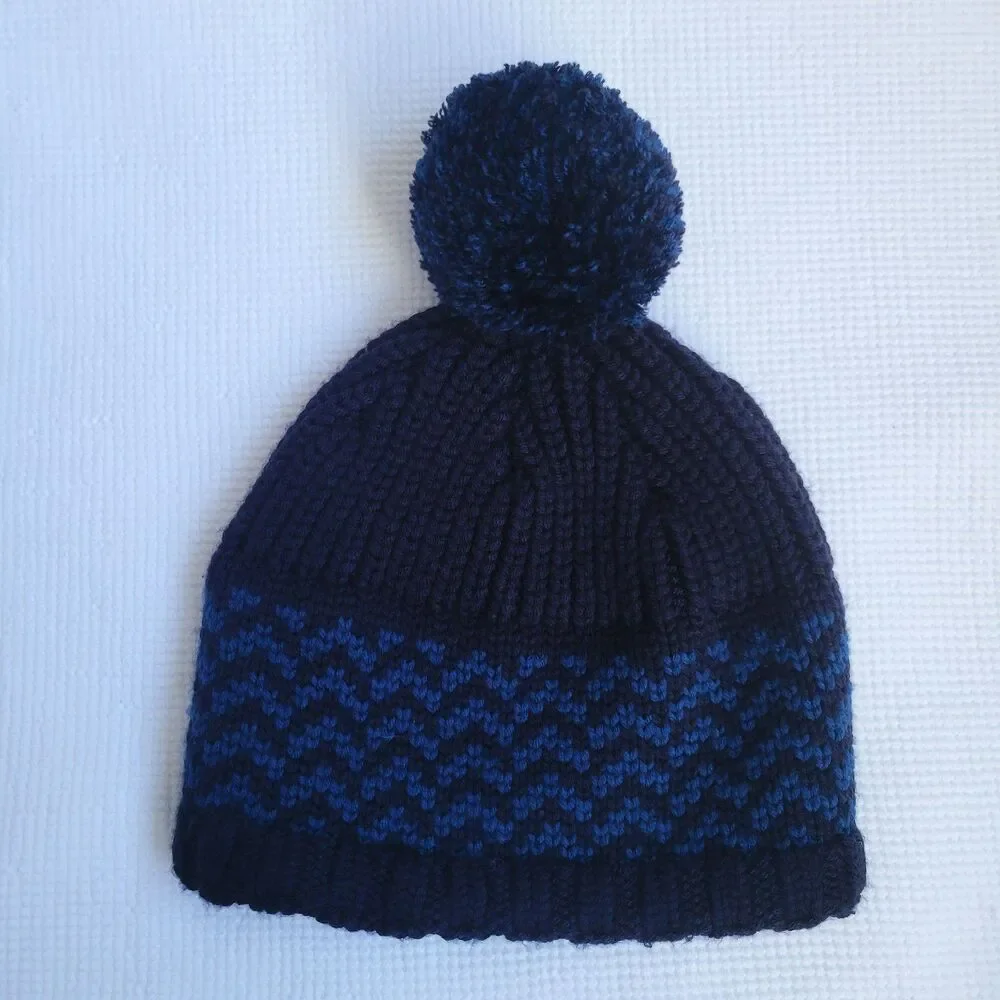 ICEBREAKER Blue Zig Pom Beanie One Size Wool Blend Winter Hat Lined Outdoor